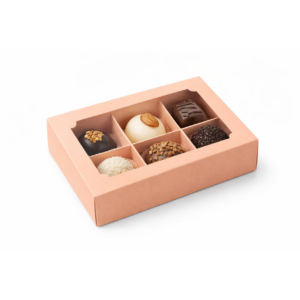 Коробка для 6 конфет с окном персиковая 165*120*30 мм
