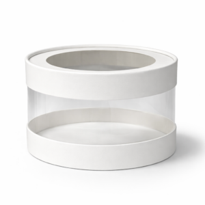 Шляпная коробка белая с окном Aqua 160х100 мм